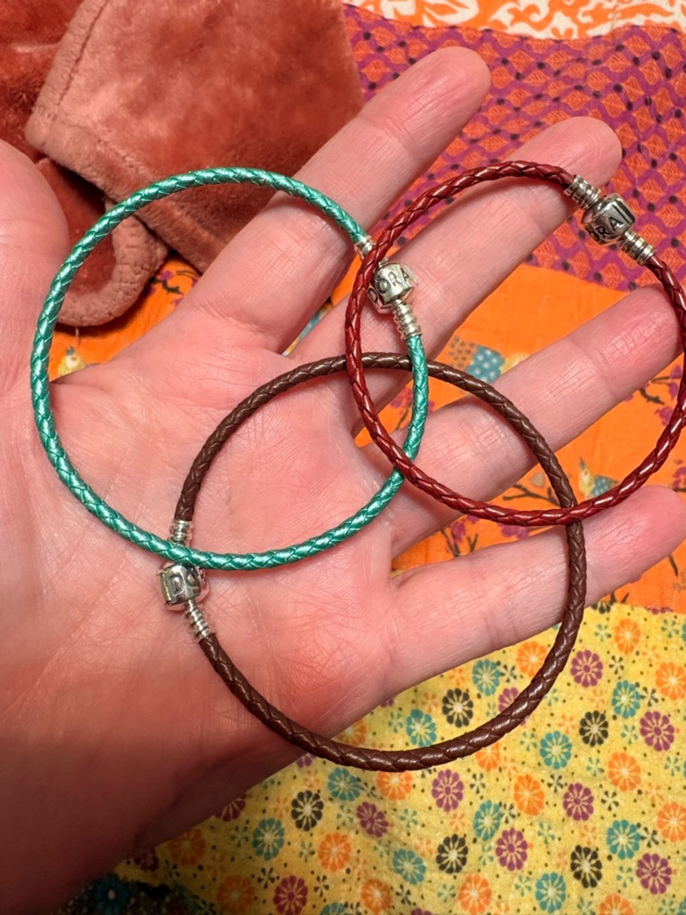 3 pandora leather braided bracelets